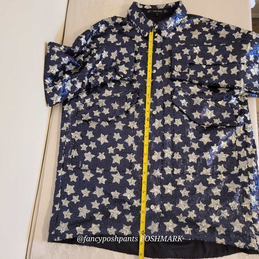 ZARA sequined star BLOGGER FAV! lined snap shirt jacket 2 large patch pockets - Picture 9 of 17